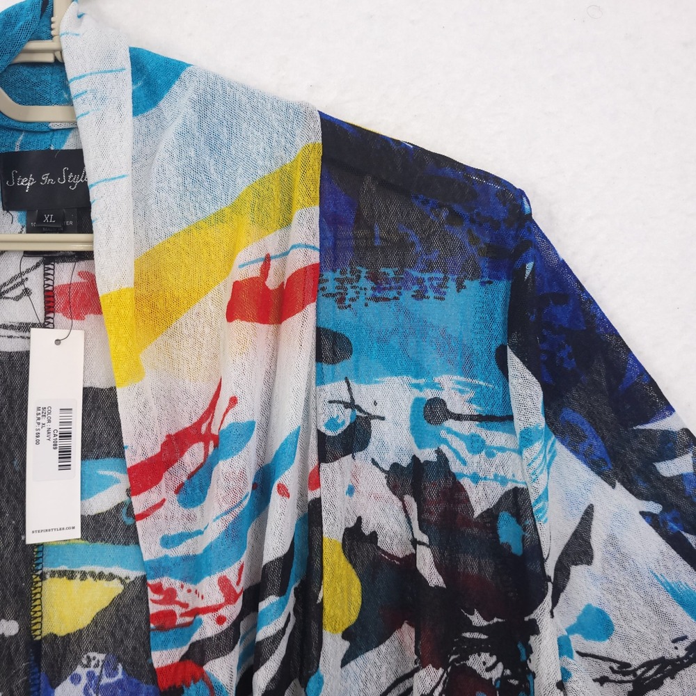 Step In Style Lightweight Cardigan XL Abstract Artsy Grunge Sheer Maximalist - Picture 11 of 16